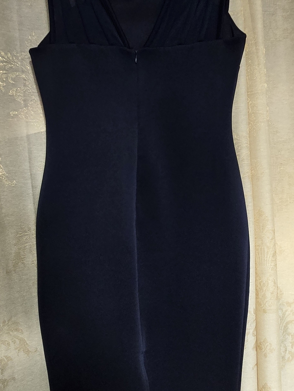 Enfocus Studio Navy Midi Sheath Dress with V-Neck Drape